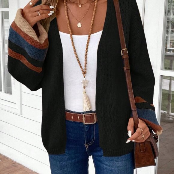 Multicolor Casual Women's Spliced Long Sleeve Cardigan - Picture 3 of 6